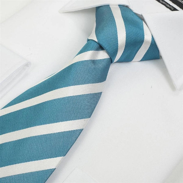 Van Buck Silk Tie in Teal & White Stripe