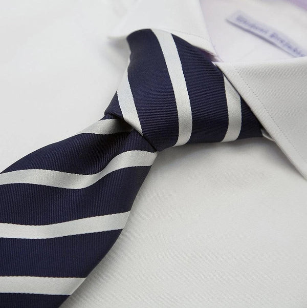 Van Buck Italian Silk Tie in Navy and White Stripe