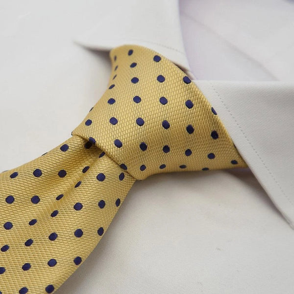 Van Buck Italian Silk Tie in Gold and Navy Woven Spot