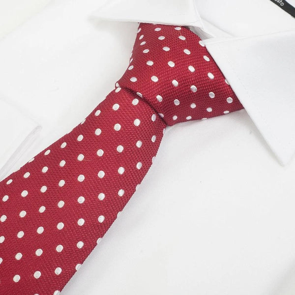 Van Buck Silk Tie in Red & White Small Spot