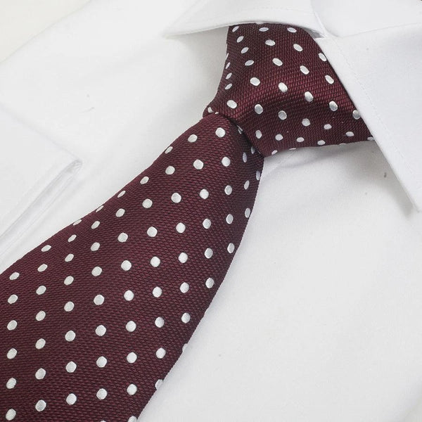 Van Buck Silk Tie in Wine & White Small Spot