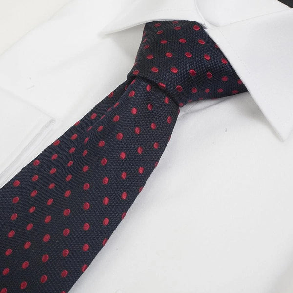 Van Buck Silk Tie in Navy & Red Small Spot